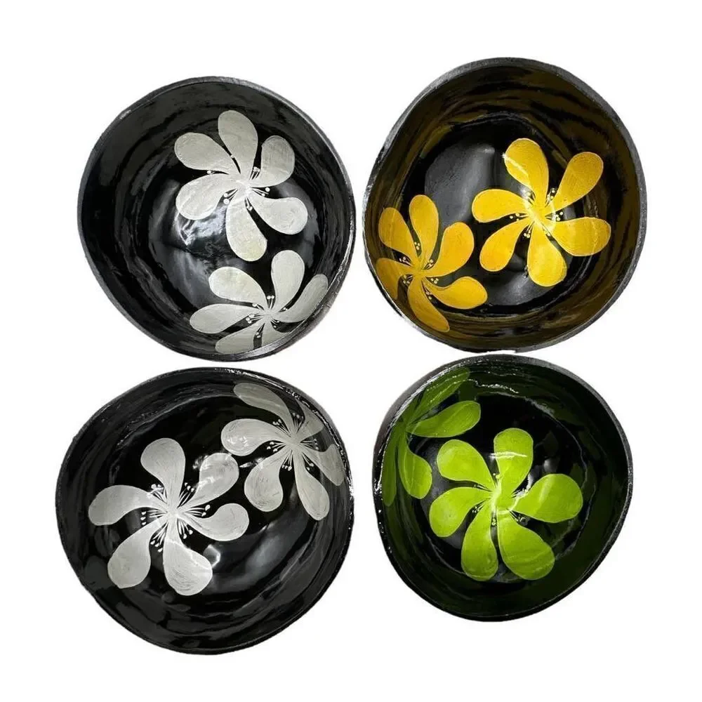 Coconut bowls flower inlay set of 4